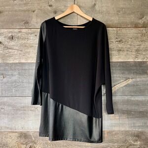Clara Sun Woo Faux‎ Leather Mix Fabric Long Sleeve Tunic Top XS Black Edgy